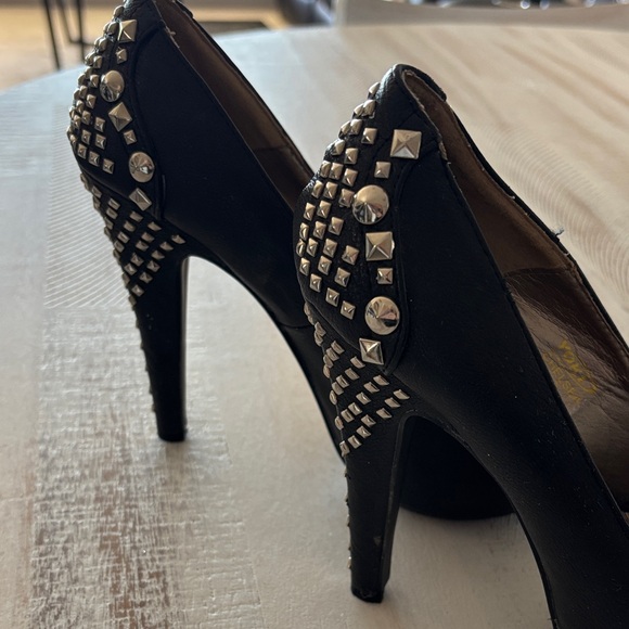 Yoki Black Peep-Toe Heels with Studded Detail - Picture 5 of 6